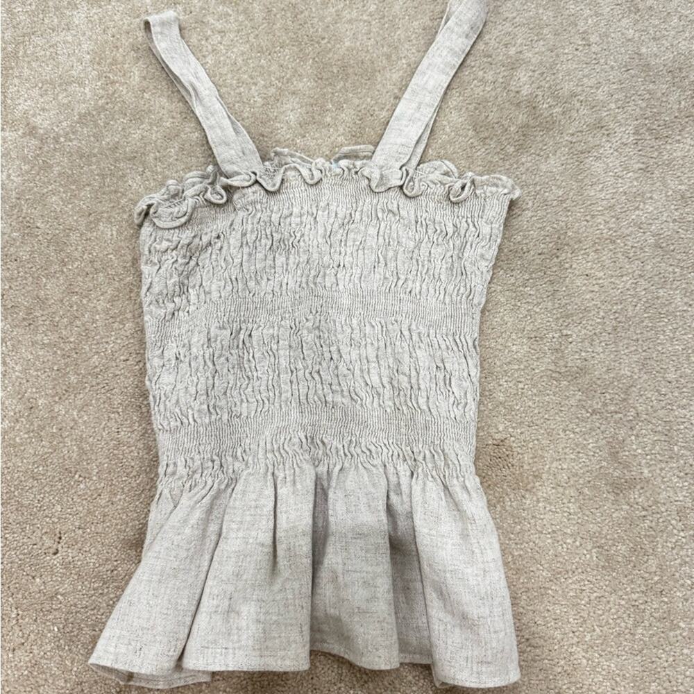 She + Sky light taupe linen Smocked Top, size S (juniors)
